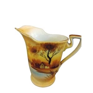 Vintage Noritake Hand Painted "Tree in the Meadow" Mini Porcelain Pitcher 3.5"